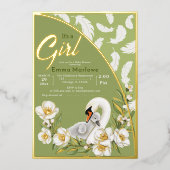 Green Swan Baby Foil Einladung (Vorderseite)