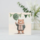 Green Sweater Bär mit Fall Kariert Scarf Einladung (Stehend Vorderseite)