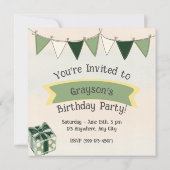 Green Sweater Bär mit Fall Kariert Scarf Einladung (Rückseite)