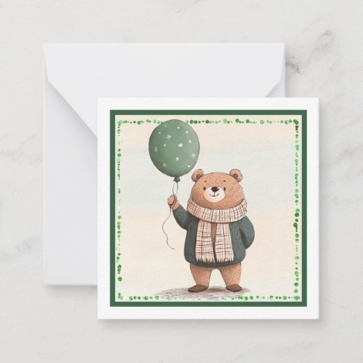 Green Sweater Bär mit Fall Kariert Scarf Mitteilungskarte (Vorderseite)