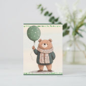 Green Sweater Bär mit Fall Kariert Scarf Postkarte (Stehend Vorderseite)