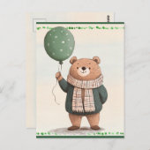 Green Sweater Bär mit Fall Kariert Scarf Postkarte (Vorne/Hinten)