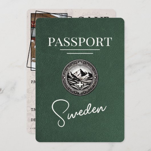 Green Sweden Passport Save the Date (Vorne/Hinten)
