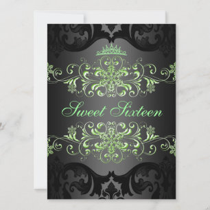 Green Sweet16 Elegant Tiara Damask Geburtstag Einl Einladung