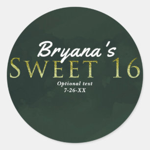 Green SWEET 16 Chic Elegant Geburtstagsparty Gefal Runder Aufkleber