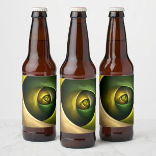 Green Swirl Floral Modernes Abstraktes Kunstmuster Bierflaschenetikett