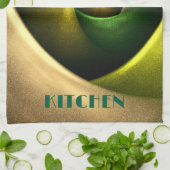 Green Swirl Floral Modernes Abstraktes Kunstmuster Geschirrtuch (Gefaltet)