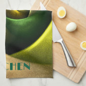 Green Swirl Floral Modernes Abstraktes Kunstmuster Geschirrtuch (Viertel Falte)