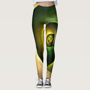 Green Swirl Floral Modernes Abstraktes Kunstmuster Leggings