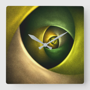 Green Swirl Floral Modernes Abstraktes Kunstmuster Quadratische Wanduhr