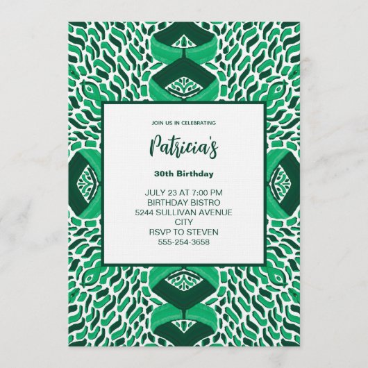 Green Symmetric Pattern Birthday Invitation Einladung (Vorderseite)