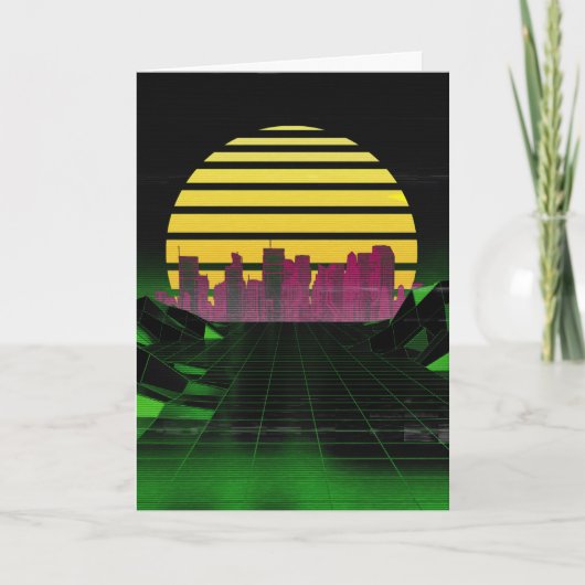 Green Synthwave Greetings Card Feiertagskarte (Vorderseite)