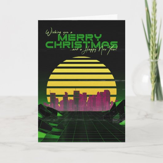 Green Synthwave Weihnachtskarte Feiertagskarte (Vorderseite)