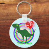 Green T-Rex Dinosaur-Schlüsselanhänger mit Name Schlüsselanhänger (Vorderseite)