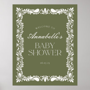 Green Talavera Tile Fiesta Baby Dusche Willkommen Poster