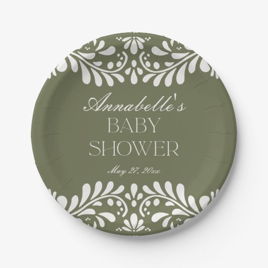 Green Talavera Tile Spanische Fiesta Babydusche Pappteller (Vorderseite)