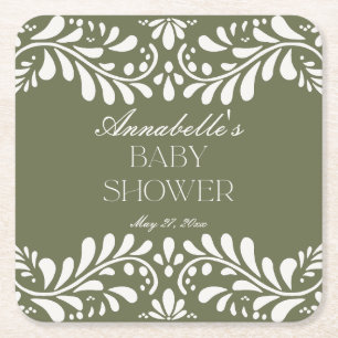 Green Talavera Tile Spanische Fiesta Babydusche Rechteckiger Pappuntersetzer