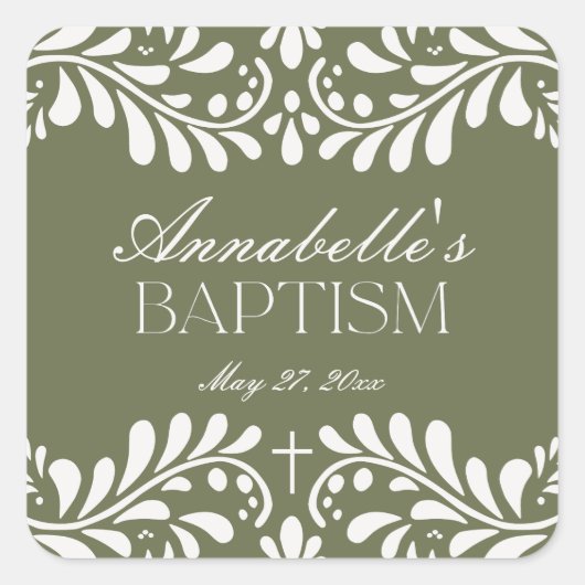 Green Talavera Tile Spanische Fiesta Taufe Gefalle Quadratischer Aufkleber (Vorderseite)