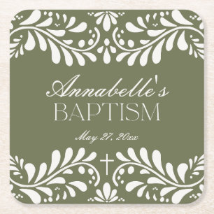 Green Talavera Tile Spanische Fiesta Taufe Rechteckiger Pappuntersetzer