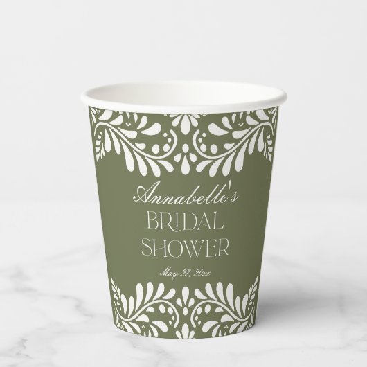 Green Talavera Tile Spanisches Fiesta-Brautparty Pappbecher (Rückseite)