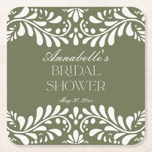 Green Talavera Tile Spanisches Fiesta-Brautparty Rechteckiger Pappuntersetzer (Vorderseite)