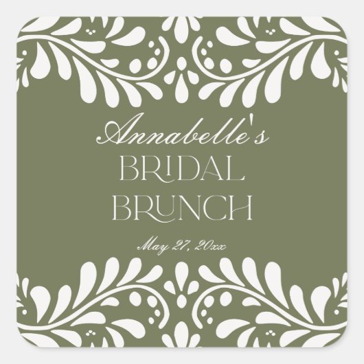 Green Talavera Tile Spanish Fiesta Bridal Brunch Quadratischer Aufkleber (Vorderseite)
