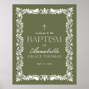 Green Talavera Tile Spanish Fiesta Taufe Willkomme Poster