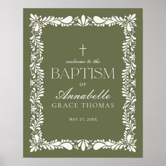 Green Talavera Tile Spanish Fiesta Taufe Willkomme Poster (Vorne)