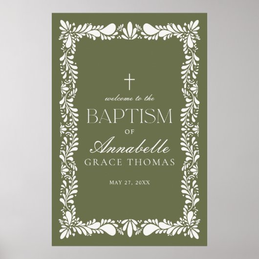 Green Talavera Tile Spanish Fiesta Taufe Willkomme Poster (Vorne)