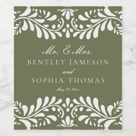 Green Talavera Tile Spanish Fiesta Wedding Weinetikett (Einzelnes Label)