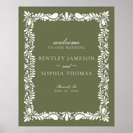Green Talavera Tile Spanish Fiesta Wedding Willkom Poster (Vorne)