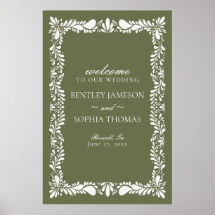 Green Talavera Tile Spanish Fiesta Wedding Willkom Poster
