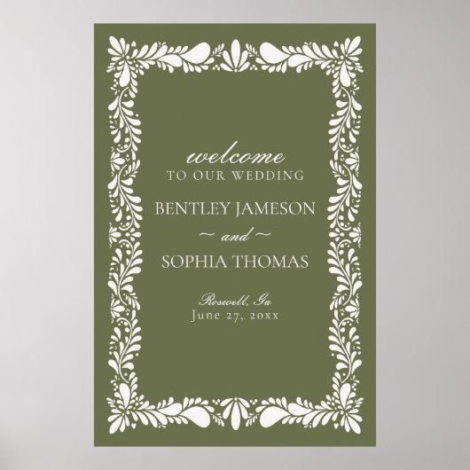 Green Talavera Tile Spanish Fiesta Wedding Willkom Poster (Vorne)