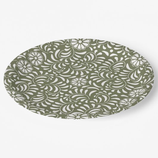 Green Talavera Tile Spanish Style Fiesta Pappteller (Schrägansicht)