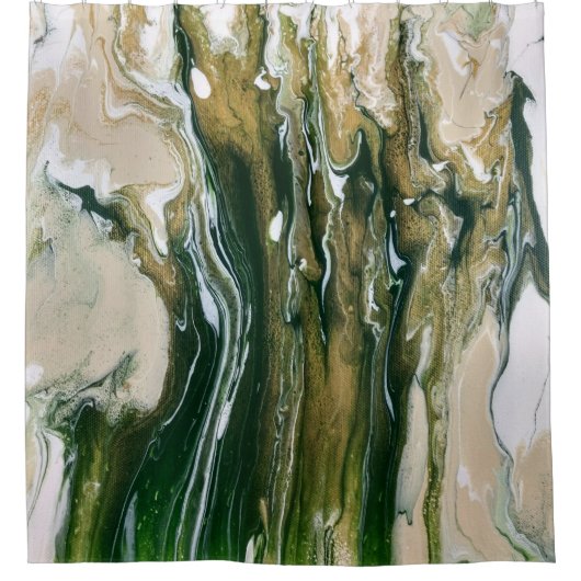 Green & Tan Abstrakt Duschvorhang (Vorderseite)