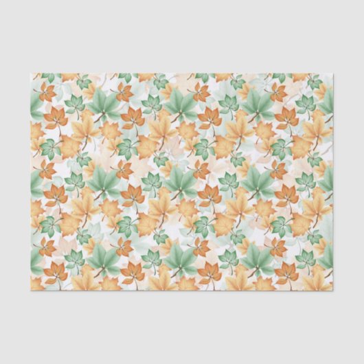 GREEN TAN BROWN AUTUMN FALL LEAVES SEIDENPAPIER (Vorderseite)