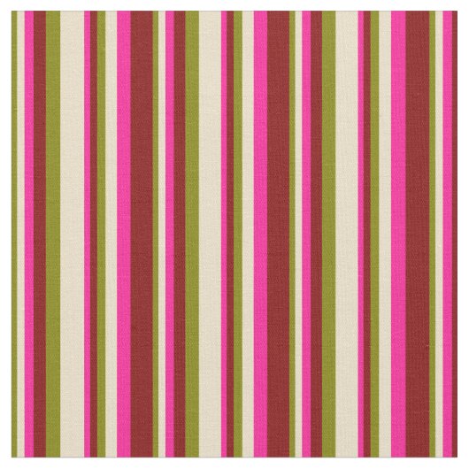 Green, Tan, Deep Pink und Maroon Lines Stoff (Nahaufnahme)