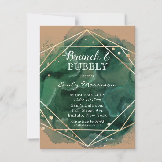 Green Tan Gold Brunch & Bubbly Einladung (Vorderseite)