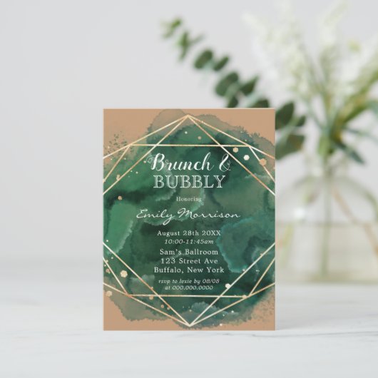 Green Tan Gold Brunch & Bubbly Einladung (Stehend Vorderseite)