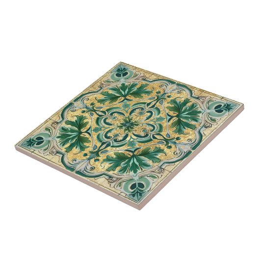 Green Tan Gold Look Talavera Azulejo Tile Fliese (Seite)