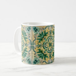 Green Tan Gold Look Talavera Azulejo Tile Kaffeetasse
