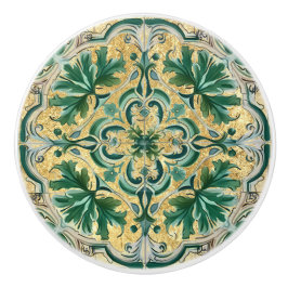 Green Tan Gold Look Talavera Azulejo Tile Keramikknauf