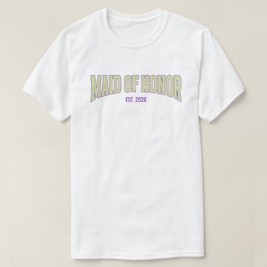 Green + Tan Stripe Purple MAID OF HONOR T-Shirt (Design vorne)