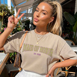 Green + Tan Stripe Purple MAID OF HONOR  T-Shirt