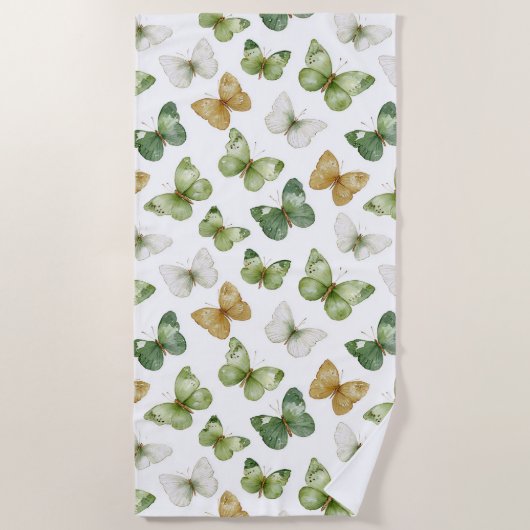 Green Tan White Butterflies Strandtuch (Vorderseite)