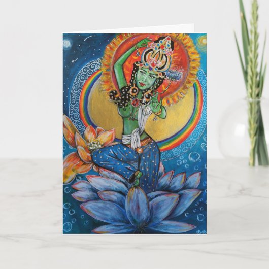 Green Tara Goddess Segen Liebe Frieden Mantra Kuns Dankeskarte (Vorderseite)