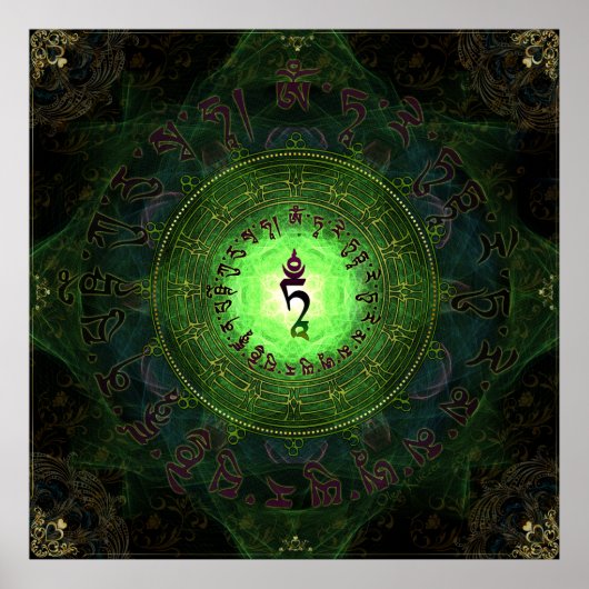Green Tara Mantra - Schutz vor Gefahren und Selbst Poster (Vorne)