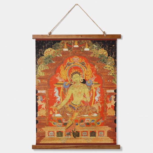 Green Tara tibetisch-buddhistische Barmherzigkeit Wandteppich Mit Holzrahmen (Vorderseite)