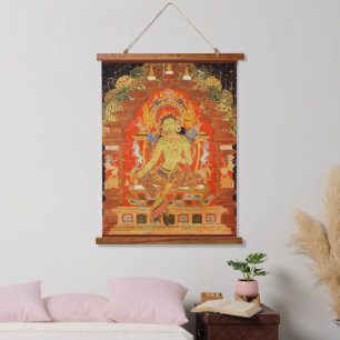 Green Tara tibetisch-buddhistische Barmherzigkeit Wandteppich Mit Holzrahmen