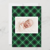 Green Tartan Baby Birth Announcement Foto Card Ankündigung (Rückseite)